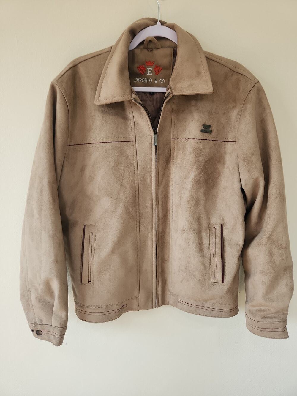 Italian Leather Beige Jacket EMPORIO & CO Men's SizeL Made in Italy Large